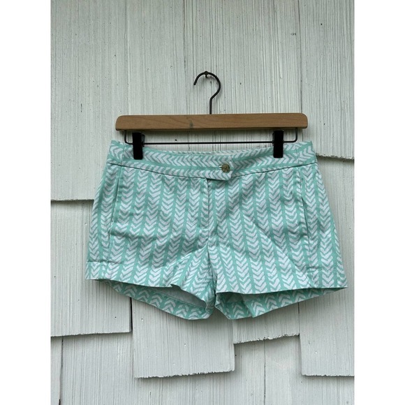 J Crew Mint Green‎ Chevron Print Flat Front Short 0 - Picture 2 of 6